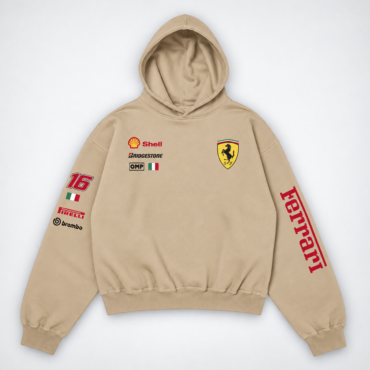 Scuderia Ferrari Beige Racing Oversized Hoodie flat lay