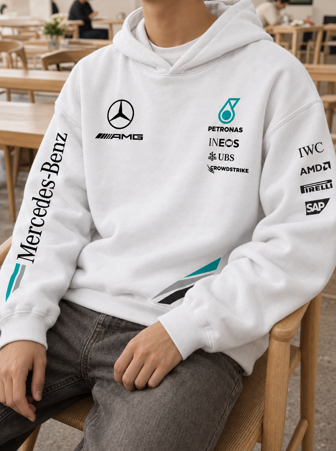 Mercedes AMG White Racing Oversized Hoodie model photo