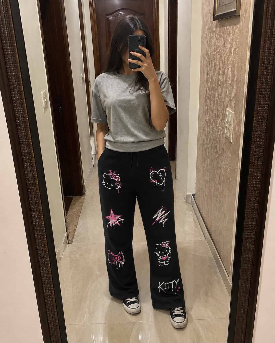 Hello Kitty Wide-Leg Trousers (Black)