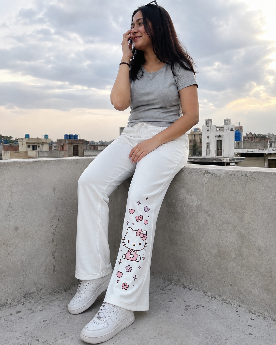 Hello Kitty Wide-Leg Trousers (White)