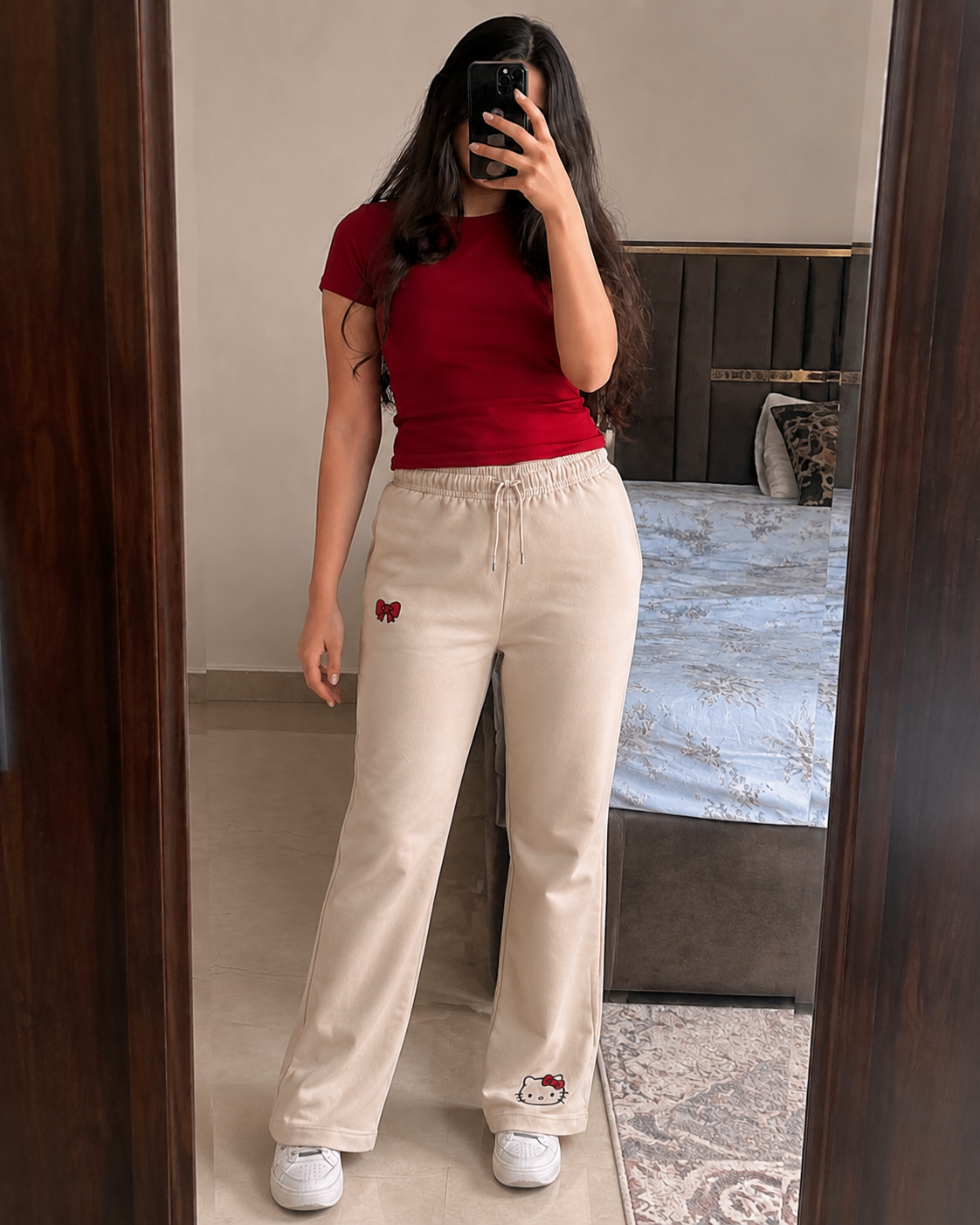Hello Kitty Wide-Leg Trousers (Beige)