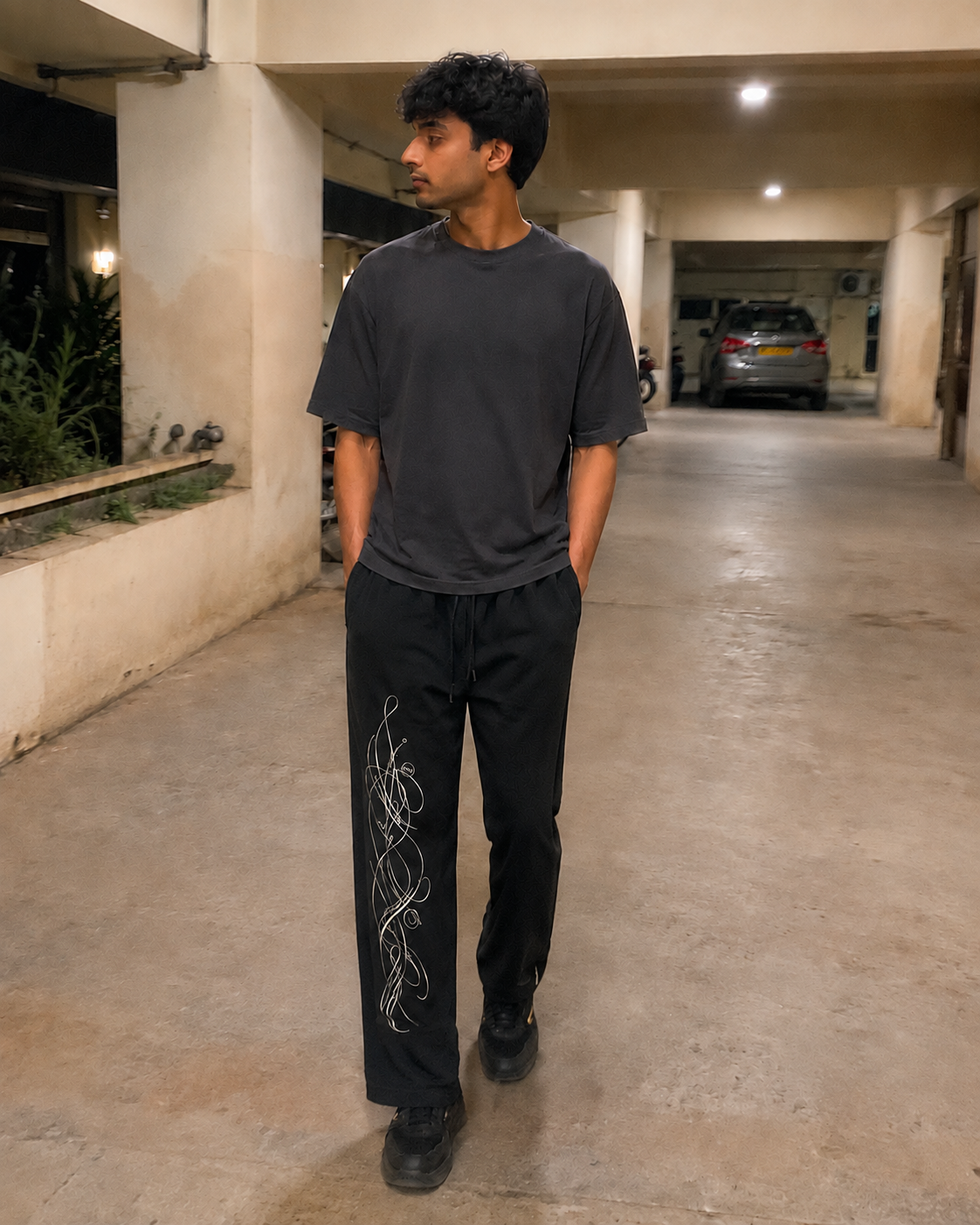 Entangled Linework Wide-Leg Trousers