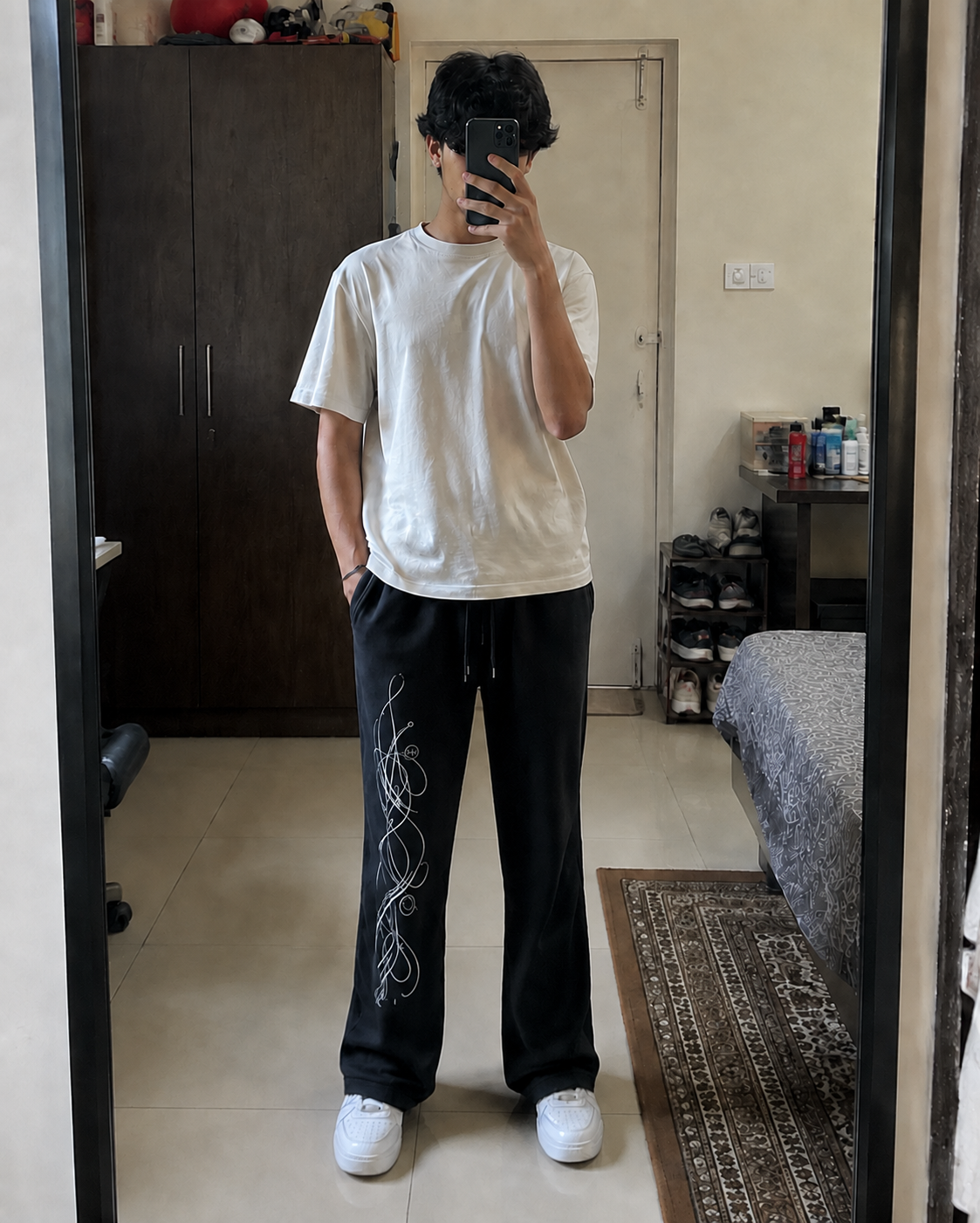 Entangled Linework Wide-Leg Trousers