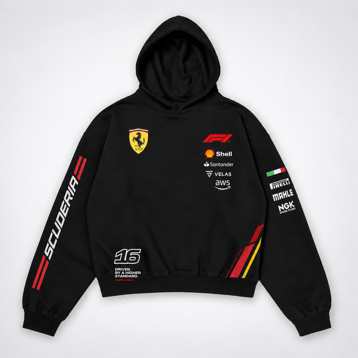 Scuderia Ferrari Black Racing Oversized Hoodie flat lay