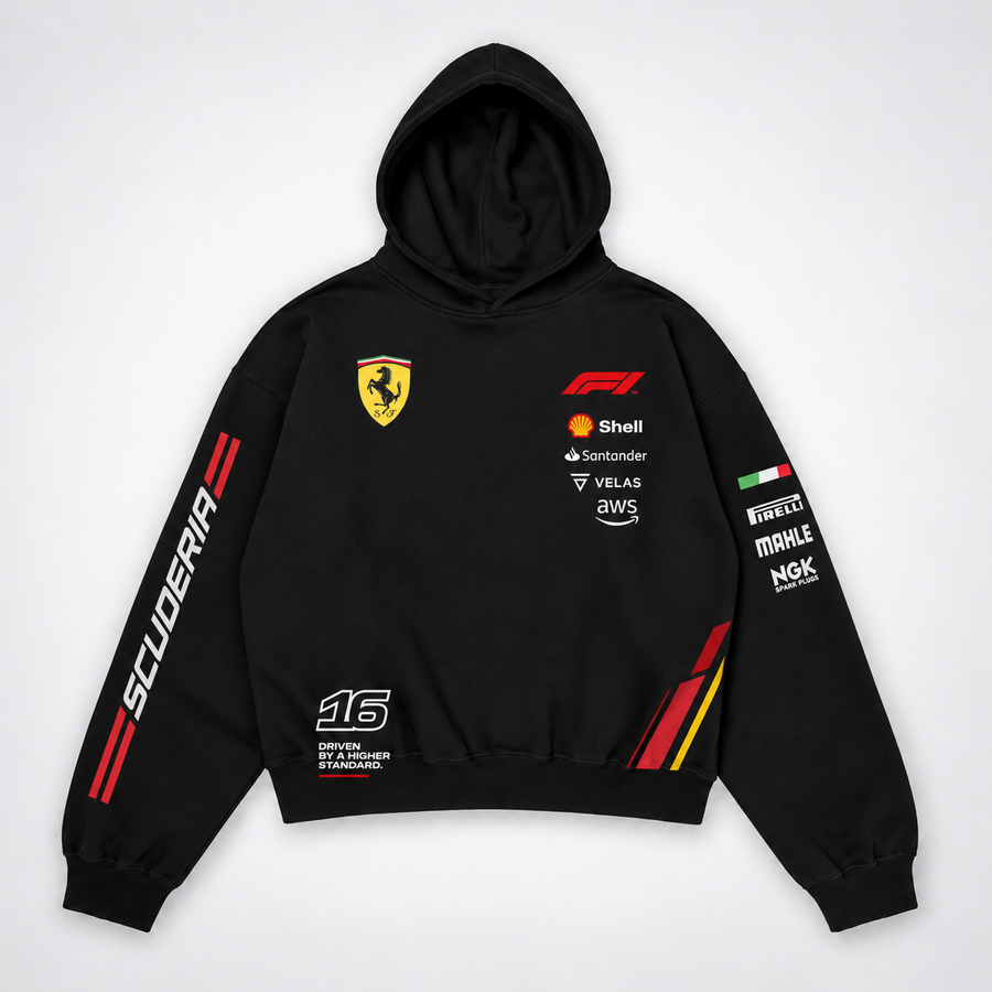 Scuderia Ferrari Black Racing Oversized Hoodie flat lay