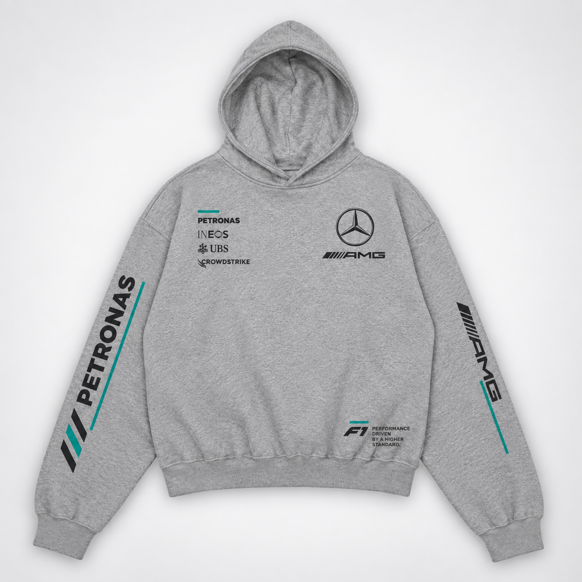 Mercedes AMG Grey Racing Oversized Hoodie flat lay