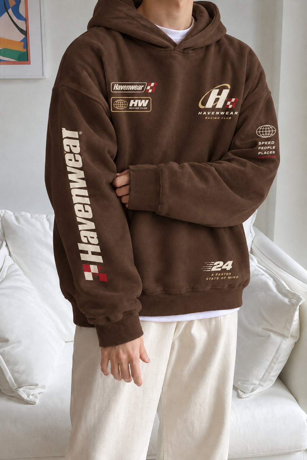Havenwear Racing Club Brown Oversized Hoodie model photo