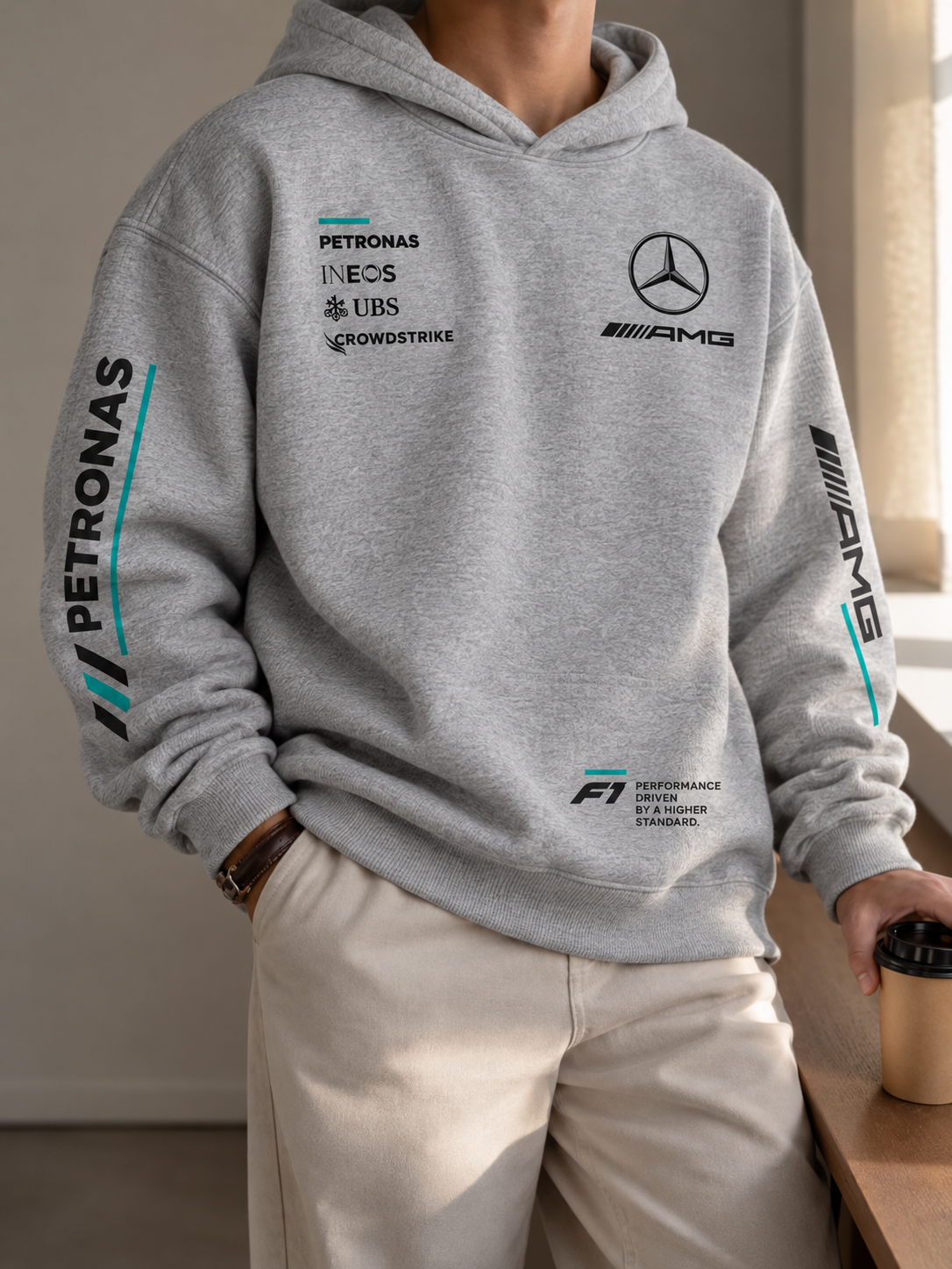 Mercedes AMG Grey Racing Oversized Hoodie model photo