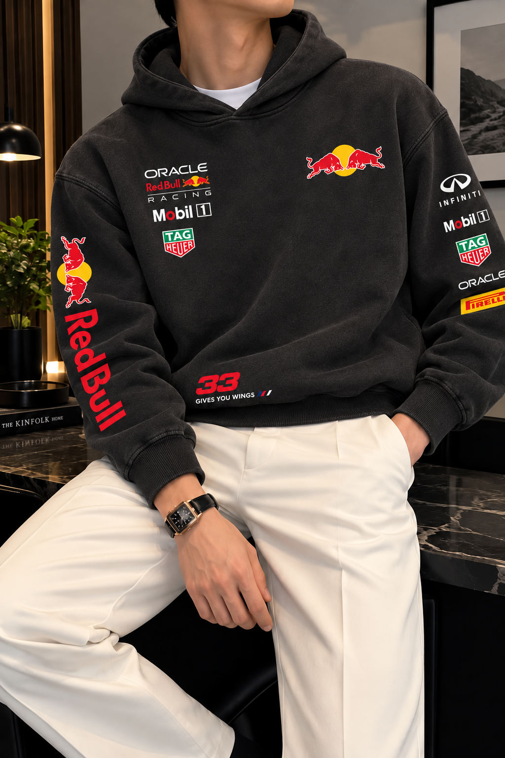 Red Bull Racing Charcoal Oversized Hoodie model photo