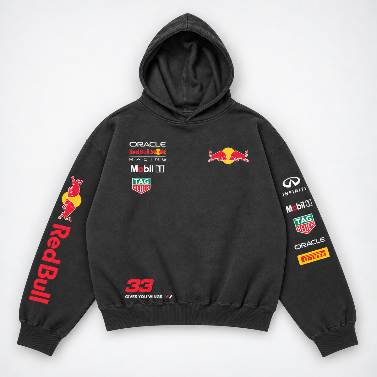 Red Bull Racing Charcoal Oversized Hoodie flat lay