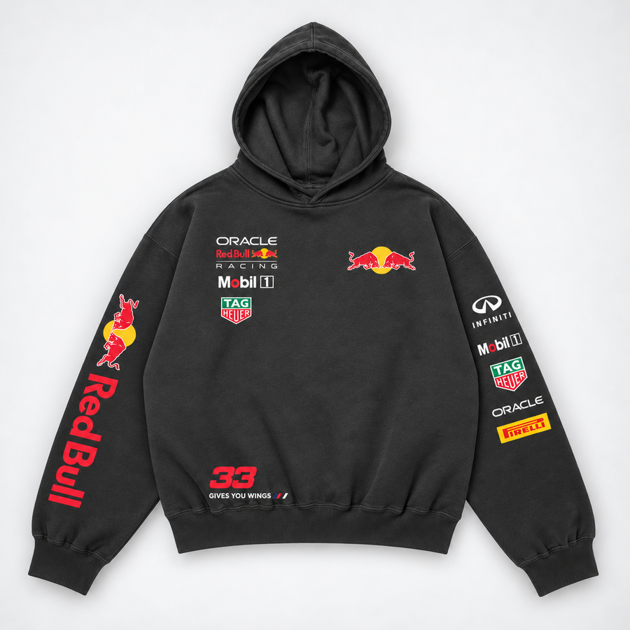 Red Bull Racing Charcoal Oversized Hoodie flat lay