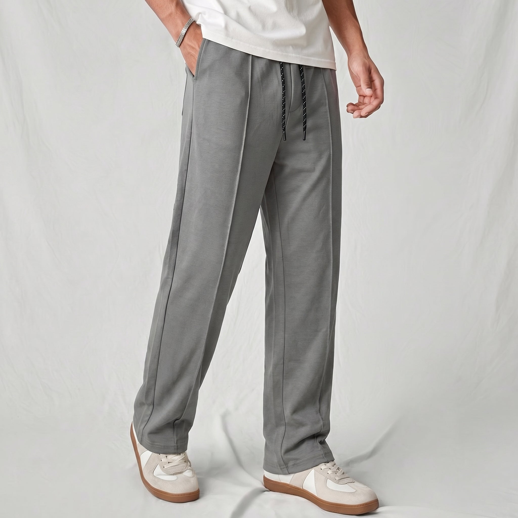 Steel Grey Pleated Trousers